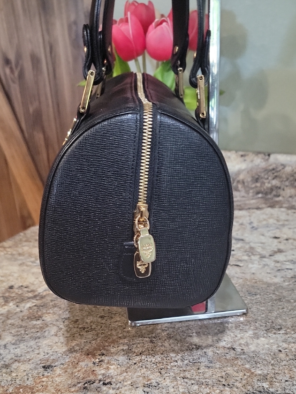 🌵MCM München Large BOSTON Shoulder Bag/Shoulder Bag - Black Textured Leather - Picture 5 of 14